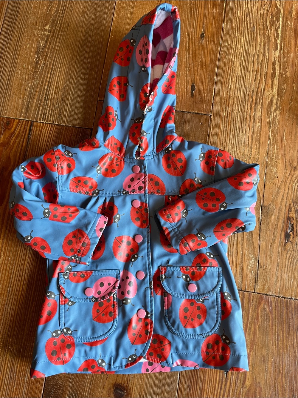 HATLEY 6-12M Ladybug Print Terry Lined Raincoat Button Down Pockets